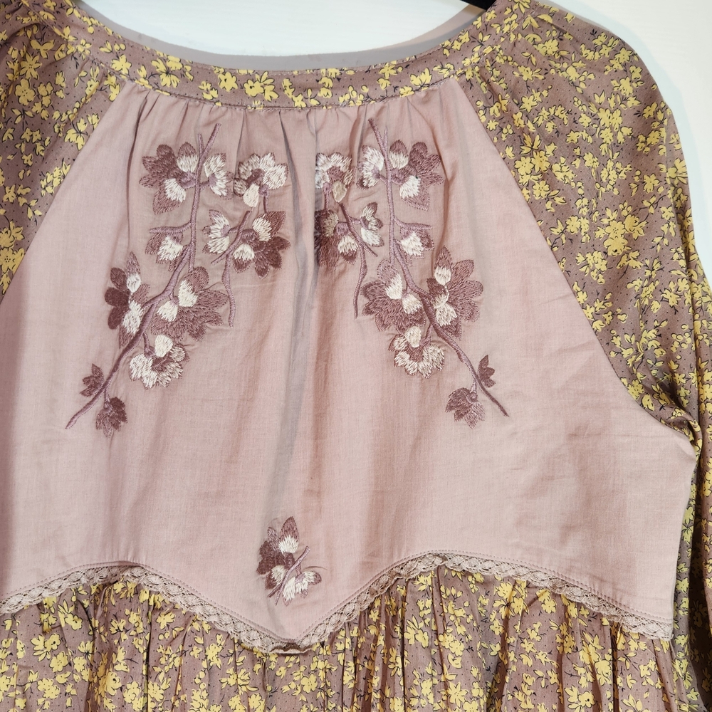 Boutique Cotton Embroidered Long Sleeve Babydoll Dress In Fawn - Picture 8 of 11